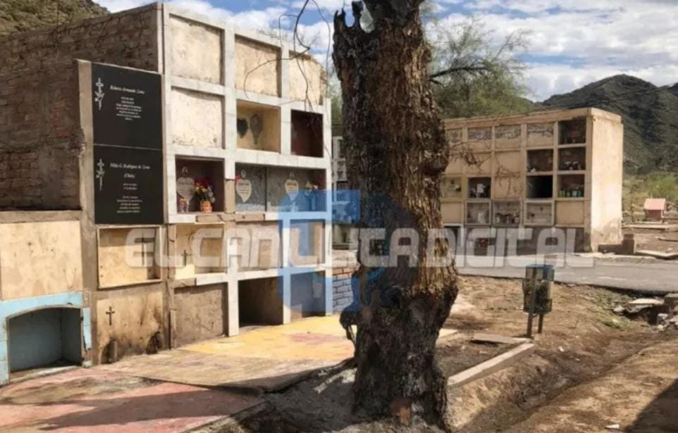 Caucete: El descuido que existe en el cementerio es mucho, se prendieron fuego árboles y quemaron unos nichos